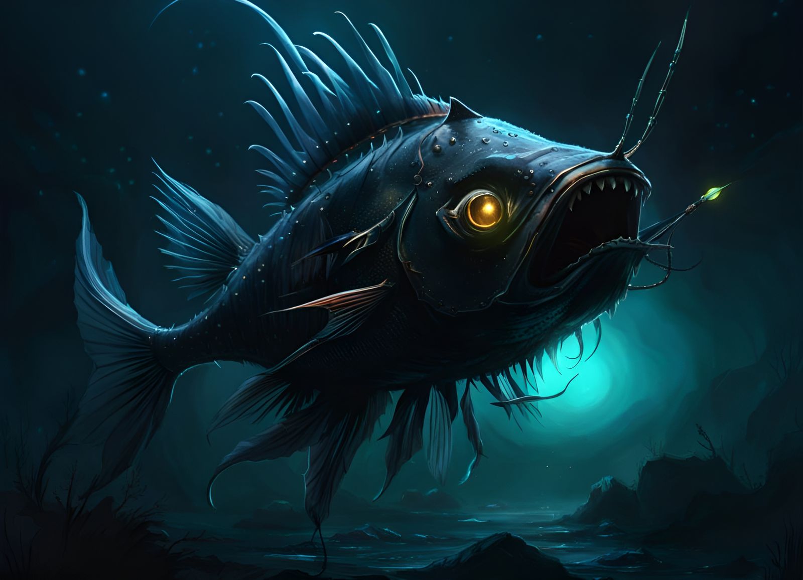 Bioluminescent Angler Fish in Ethereal Fantasy Style