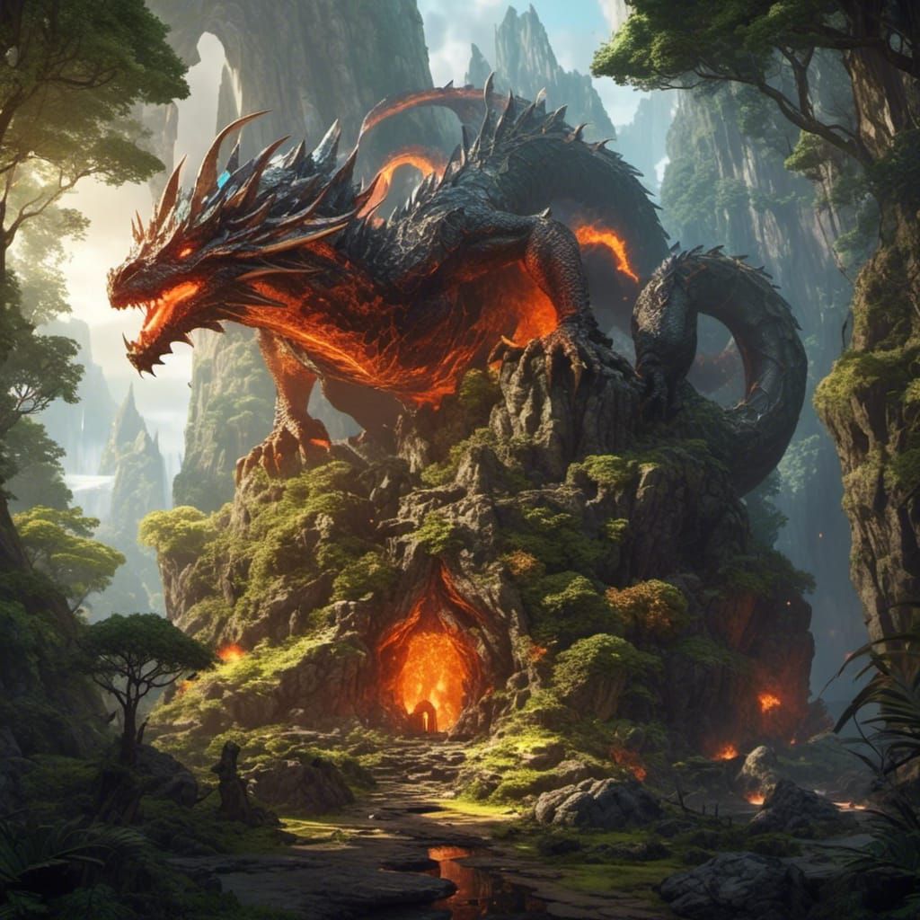 Elemental Stone Dragon in an Animated Style