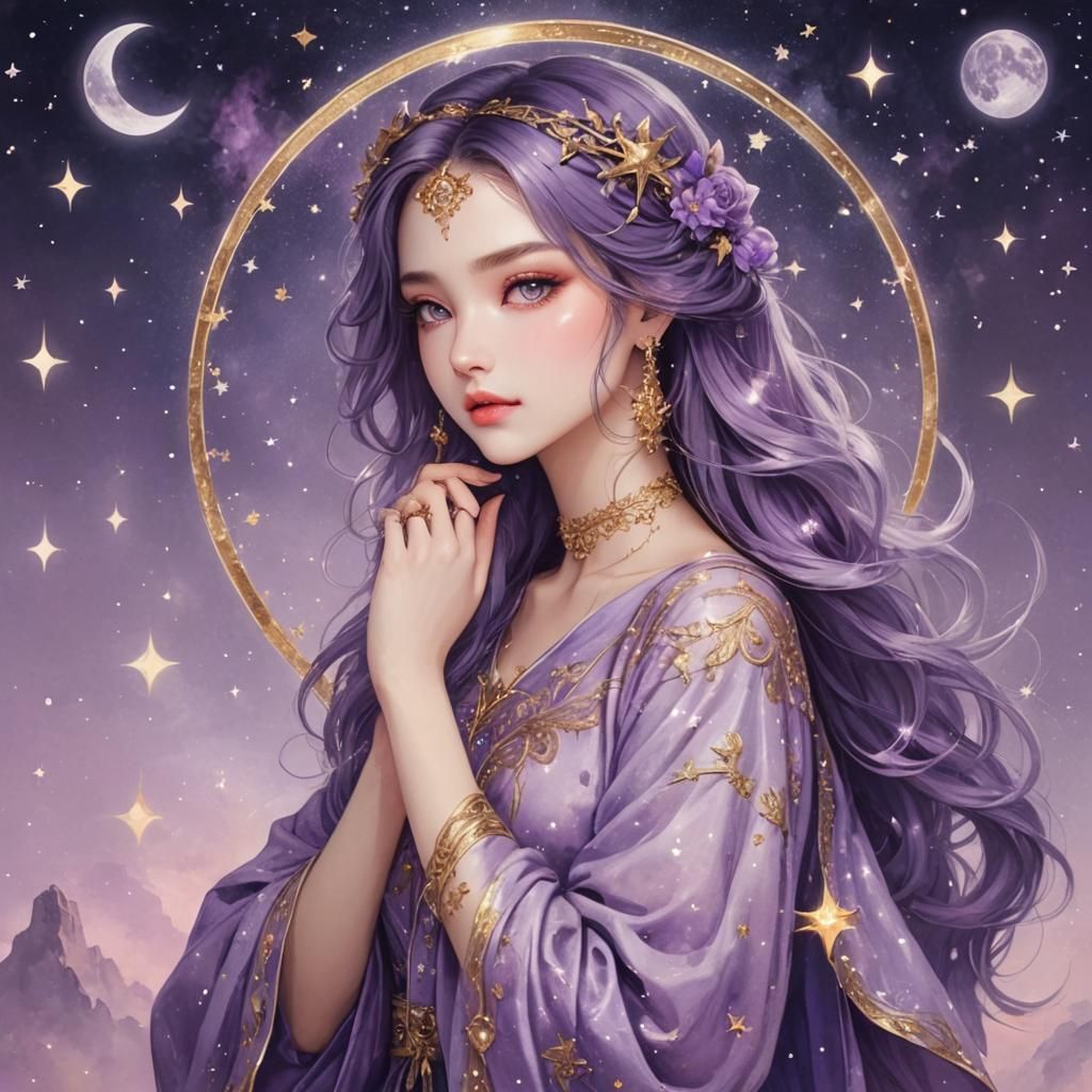 Abstract Purple Dreamscape with Celestial Elements