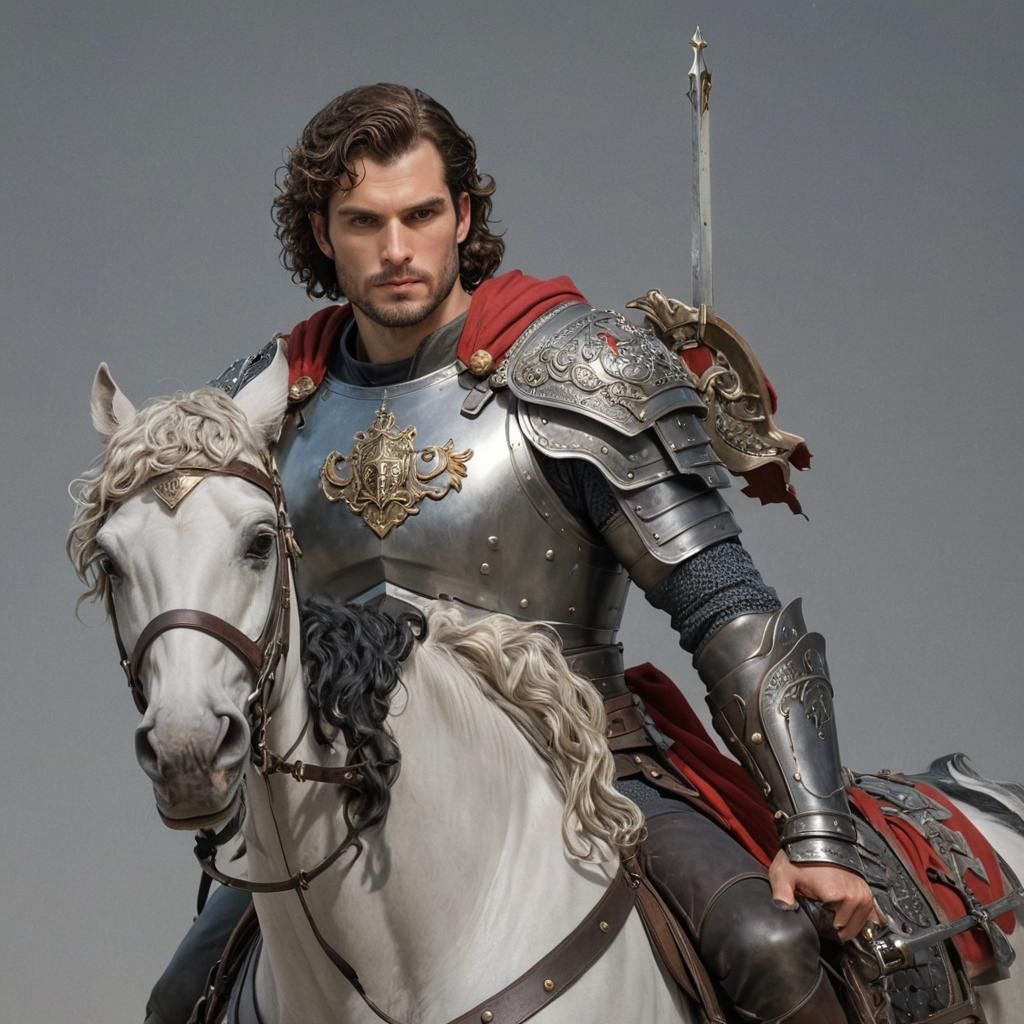 Crusader Knight on Armored Horse, Anime Style