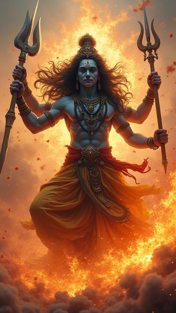 Lord Shiva's Fiery Tandava Dance in Hyperrealism
