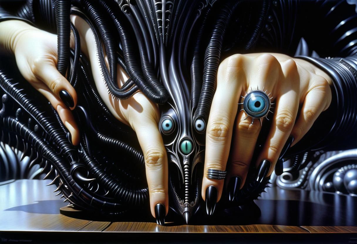 Psychedelic Photorealistic Art in Giger and Burton Style