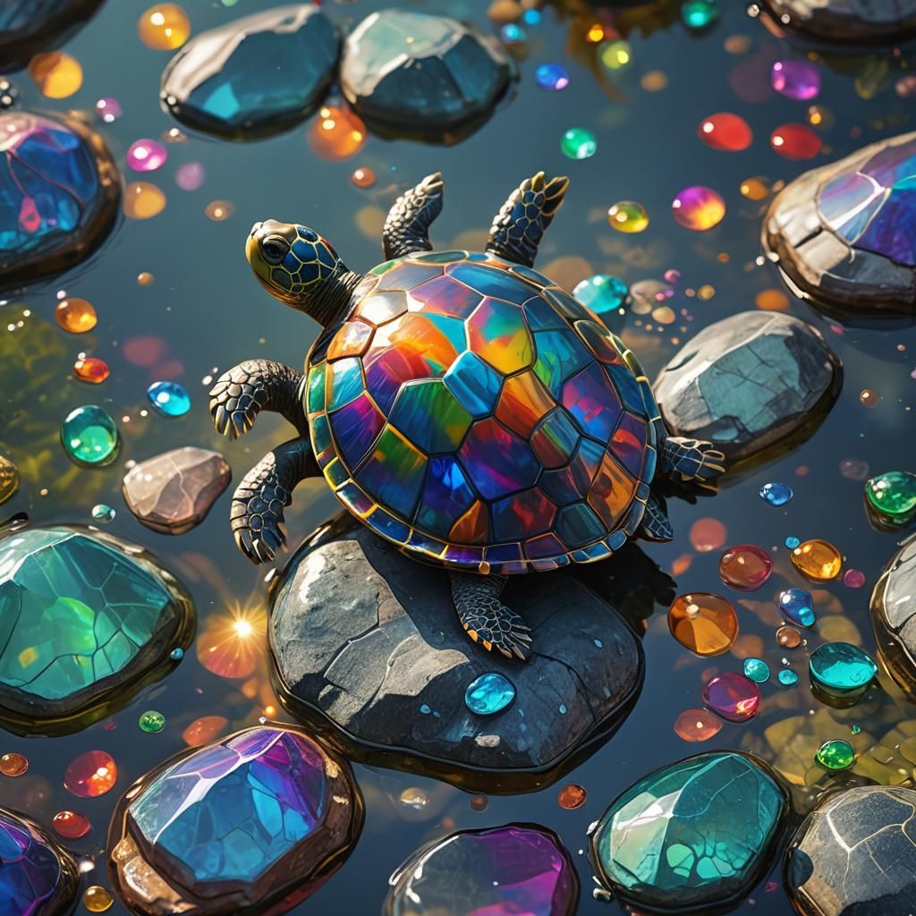 Hyperrealistic Glass Turtle Concept Art in Vibrant Colors