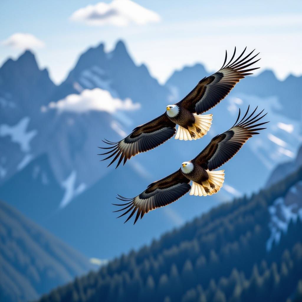 Majestic Eagles Soaring Over Snowy Mountains