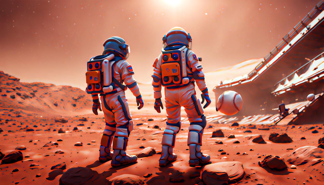 Baseball Game on Mars in Spacesuits: 8K Art