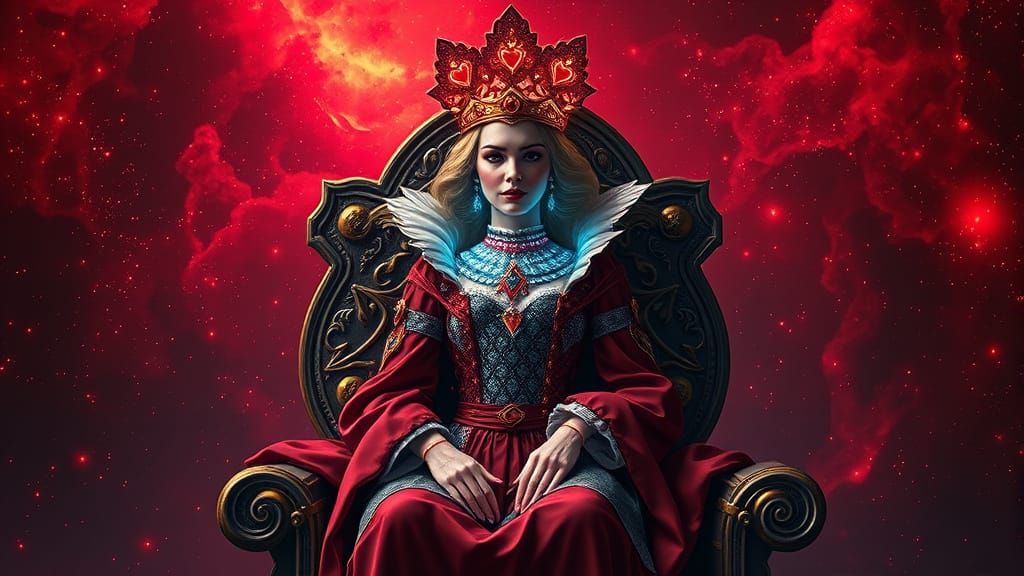 Futuristic Queen of Hearts in Cosmic Nebula