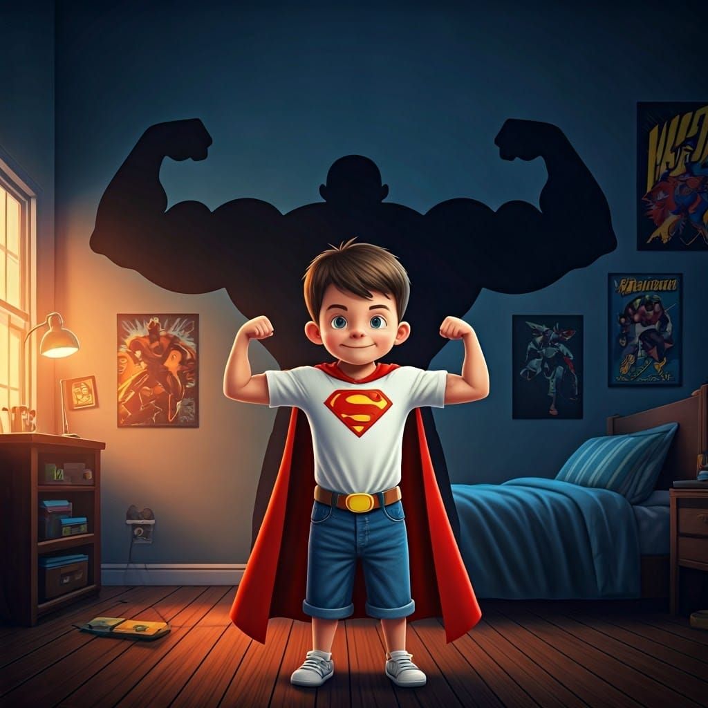 Confident Young Bodybuilder Poses in Superhero Cape