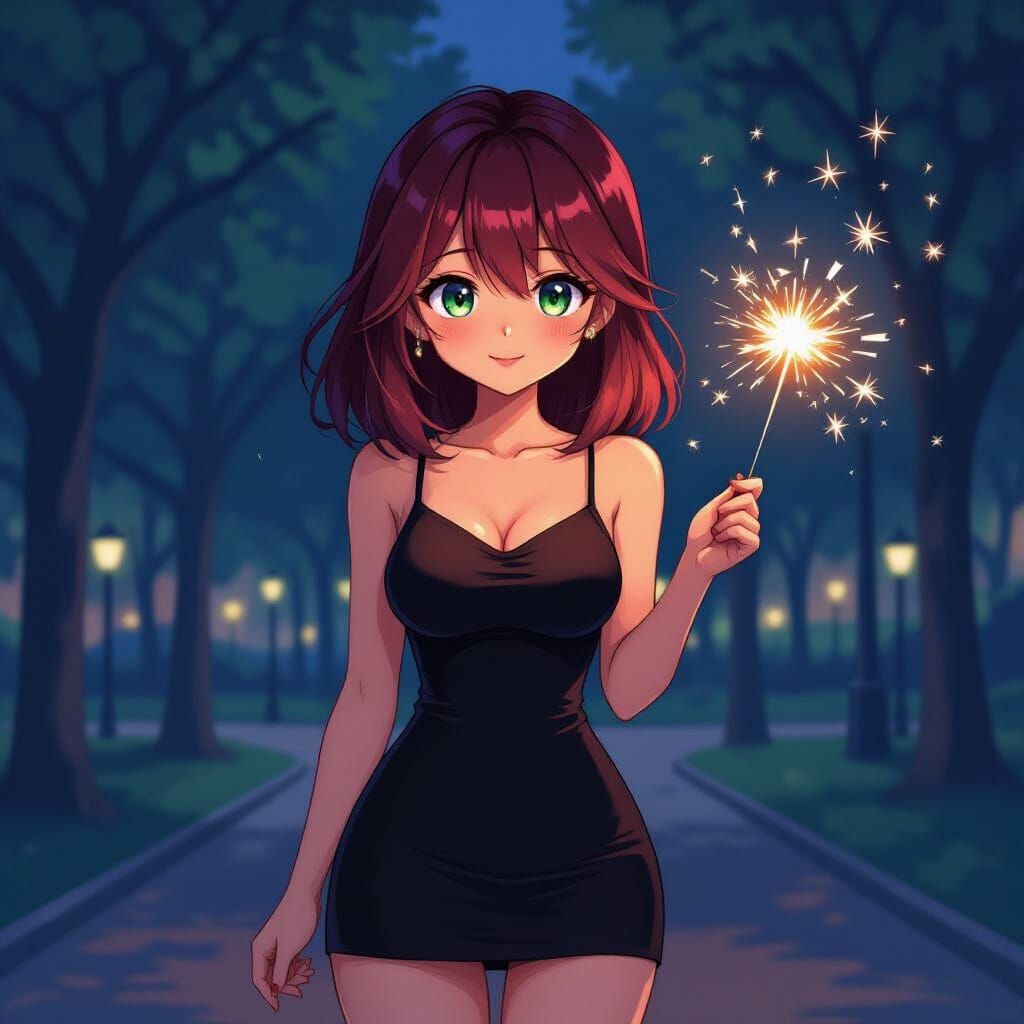 Anime Woman with Sparkler in Studio Trigger Style