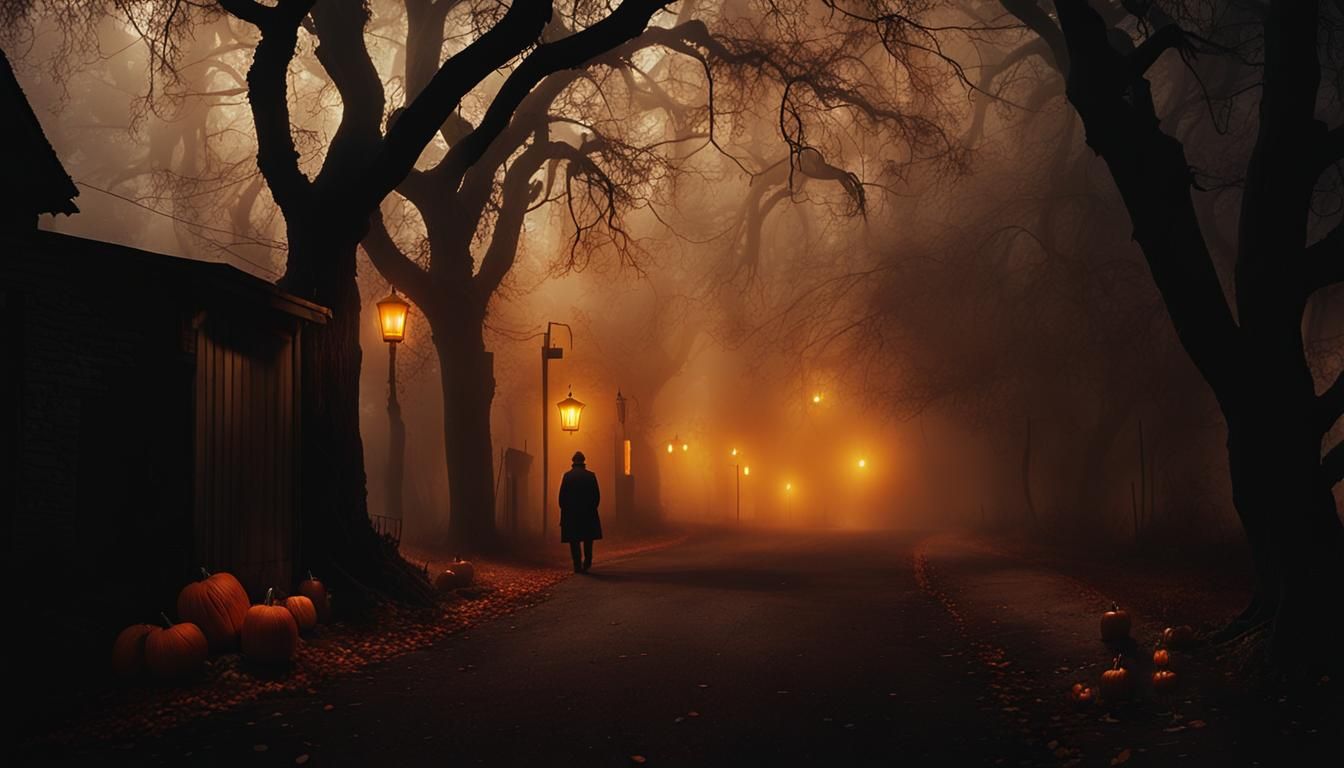 Eerie Autumn Night: Cinematic Street Scene