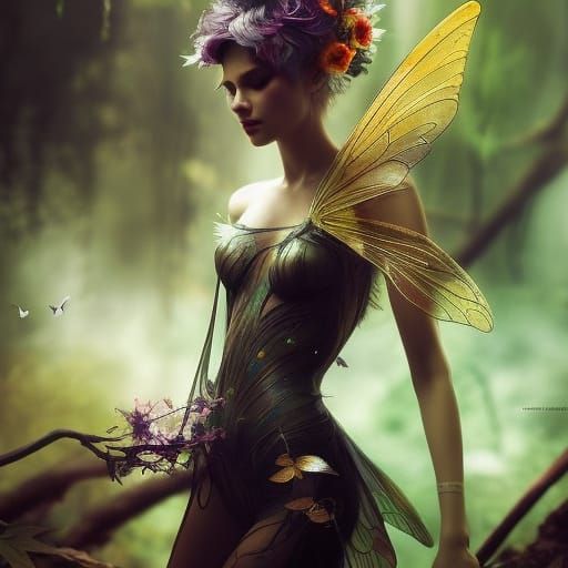 Pixie Lounging on Branch in Digital Matte Painting