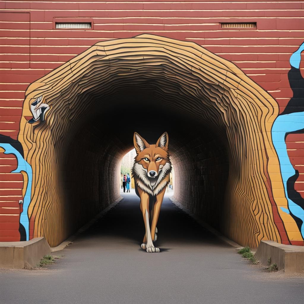 Wile E. Coyote Tunnel Optical Illusion Street Art