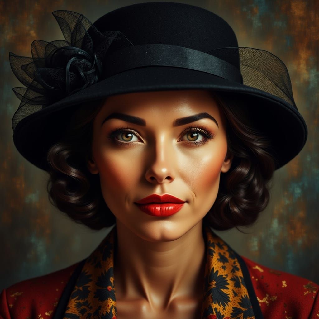 Vintage Glamour Hmong Woman in Film Noir Style