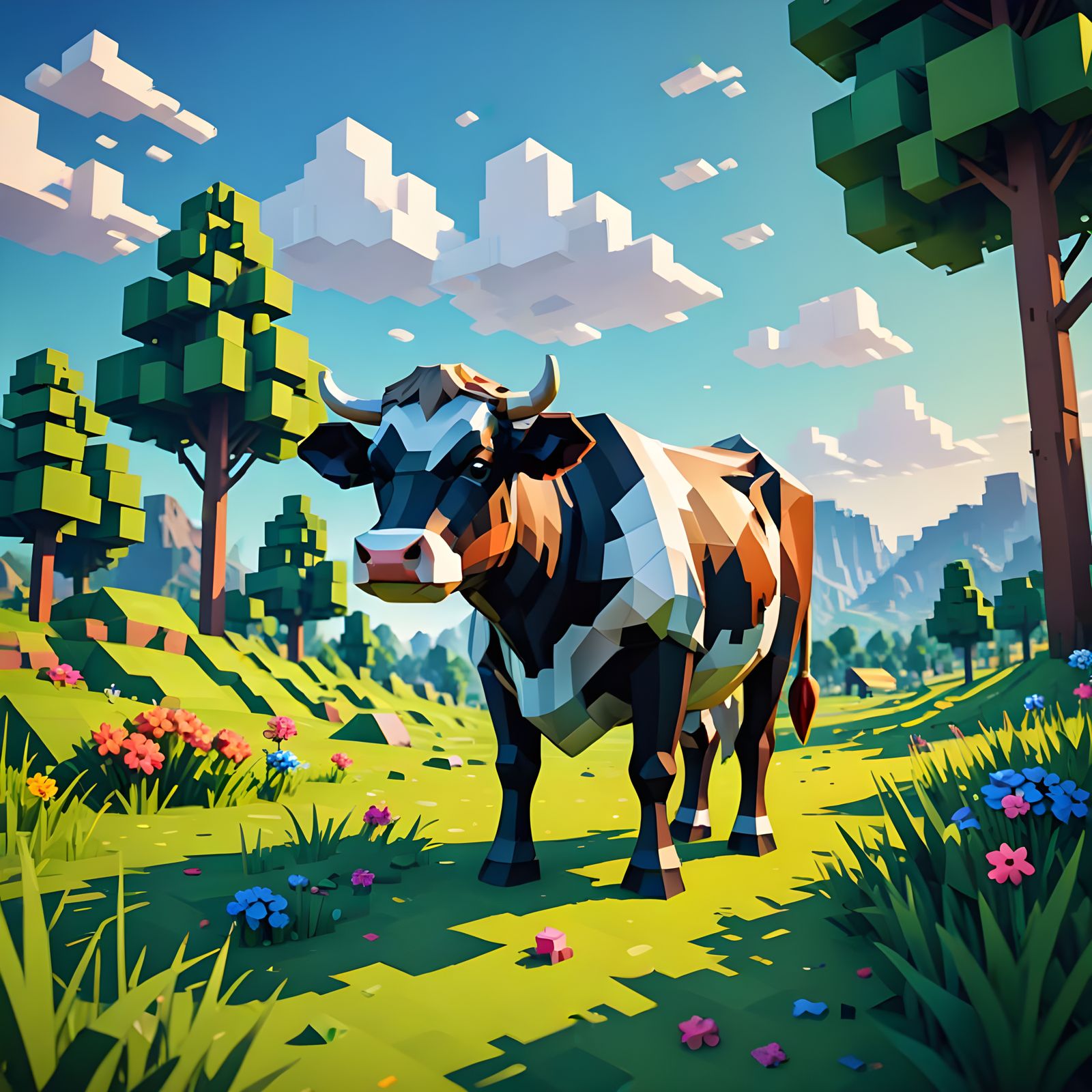 Minecraft Cow in Geometric Blocks
