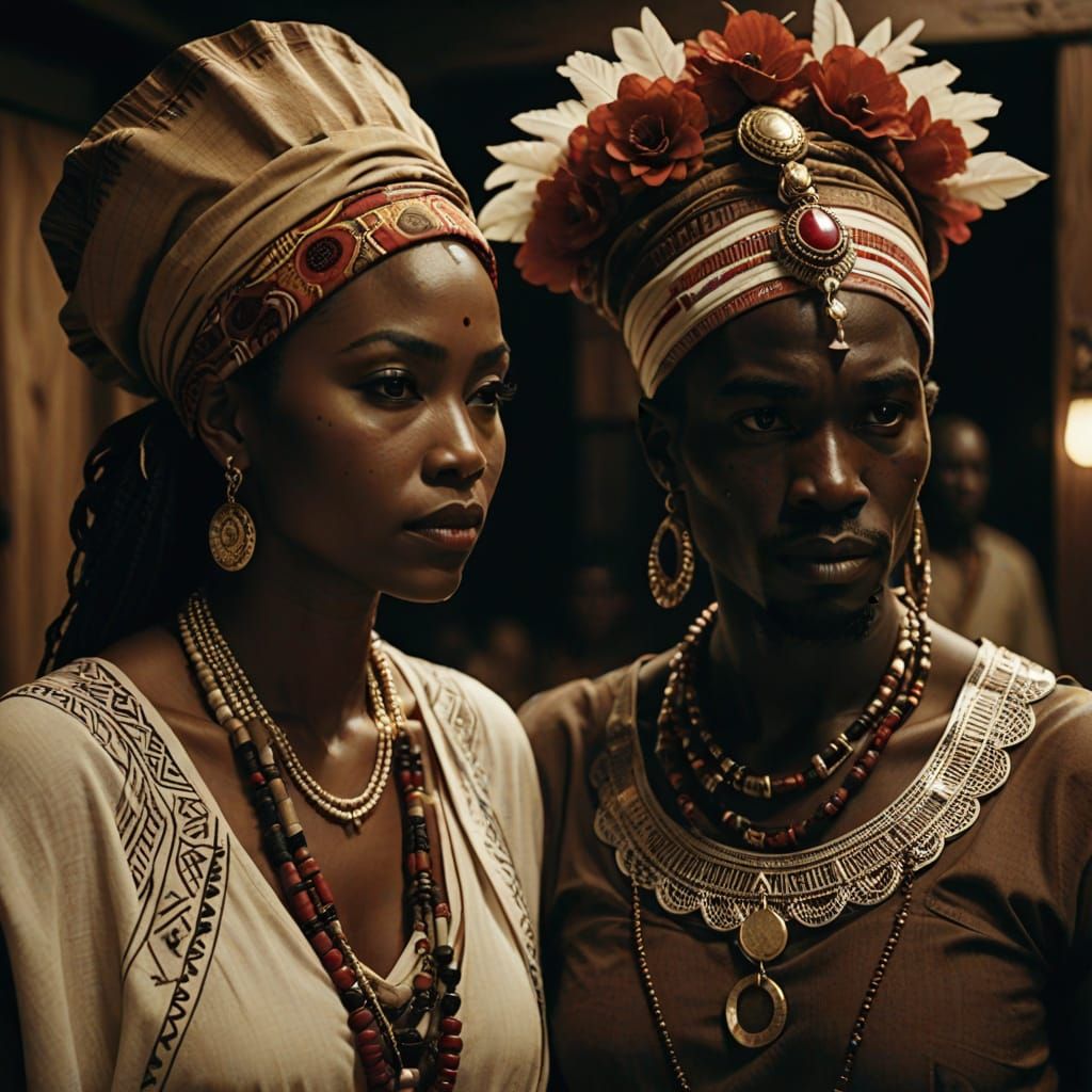 Cinematic Portrait of African Royalty in Warm, Film Noir Aes...