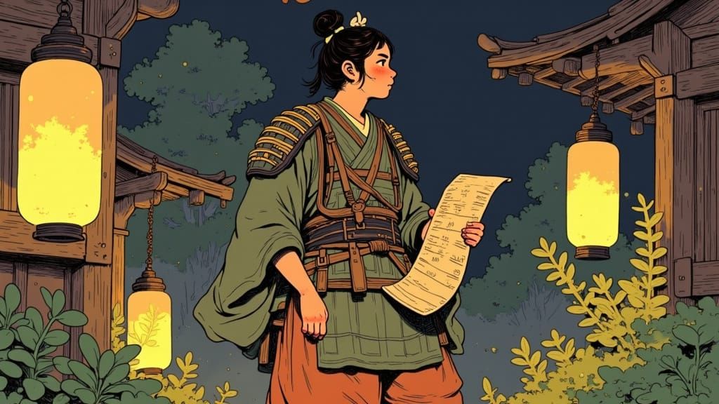 Medieval Japanese Cleric in Armor with Ancient Scroll