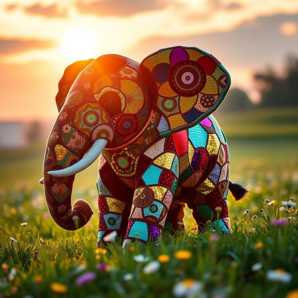 Majestic Velvet Elephant Plush in a Sunlit Meadow
