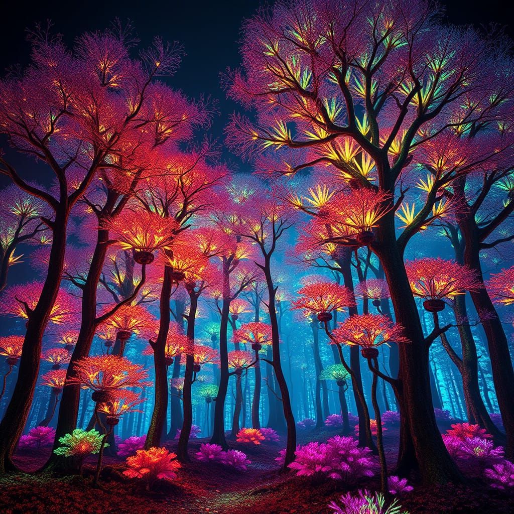 Electric Dreamscape with Towering Neon Trees