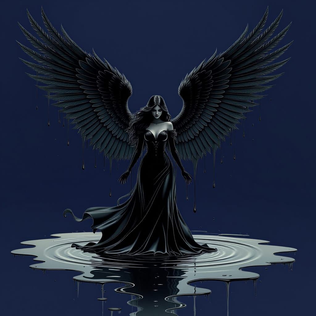 Ink Angel Rises from Puddle on Paper