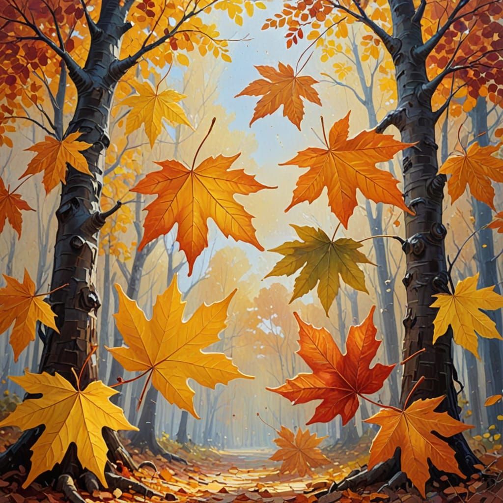 Impressionist Autumn Leaves in Golden Light