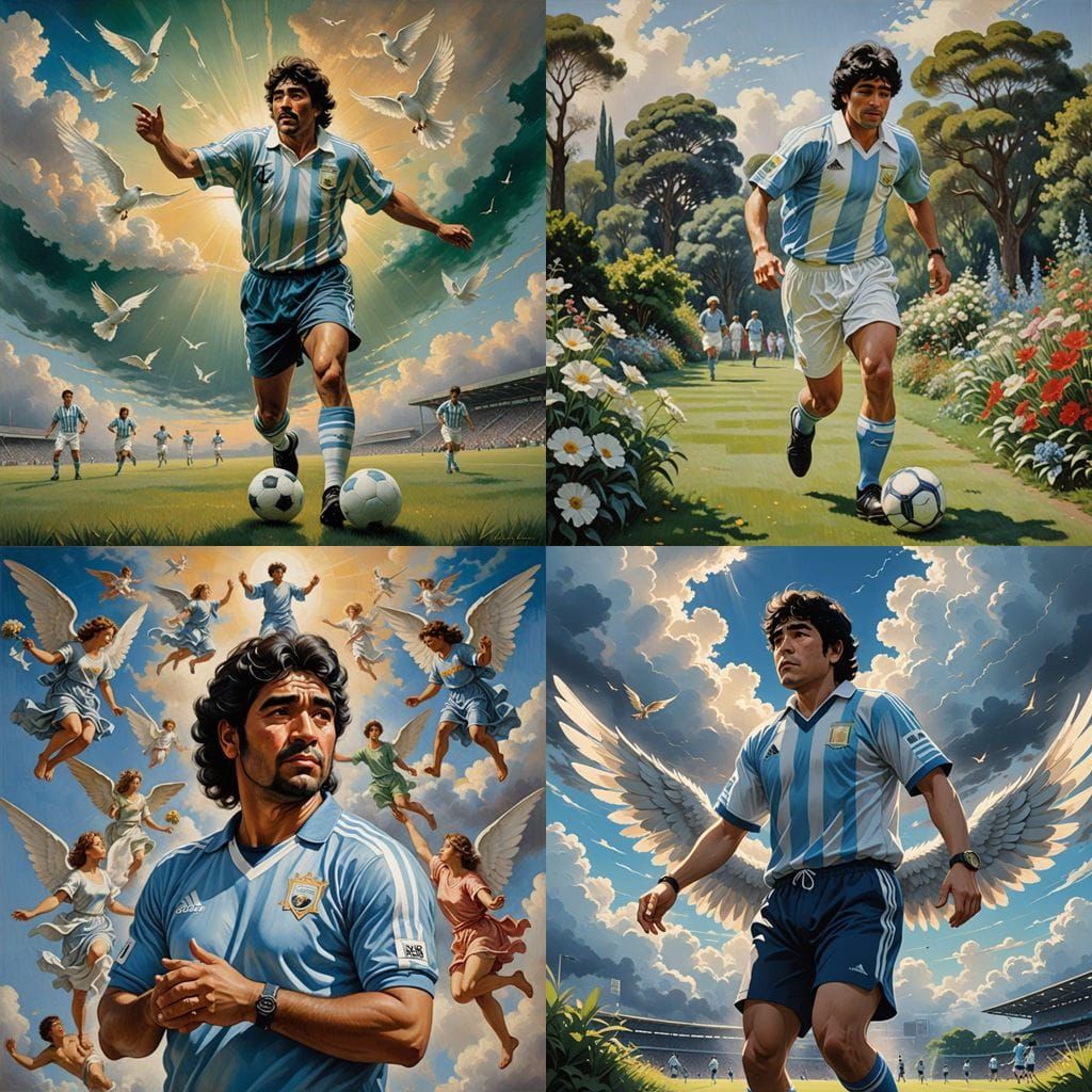 Maradona in Elysium: Soccer Legend Surrounded by Angels in A...