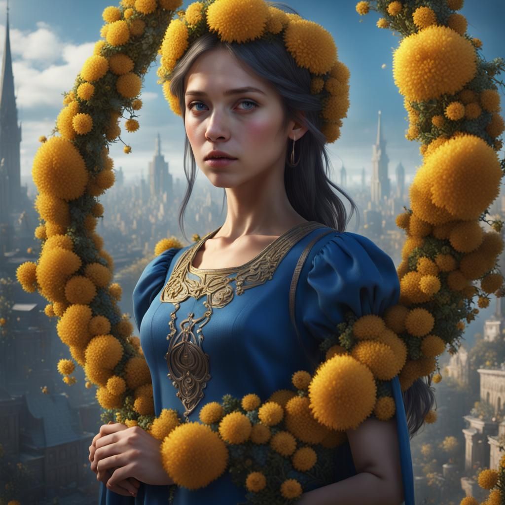 Girl in Wreath Over City: Fantasy Concept Art