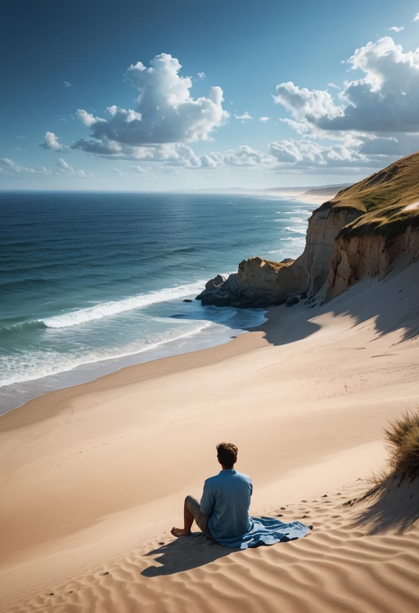Lone Figure on Deserted Beach at Sunset