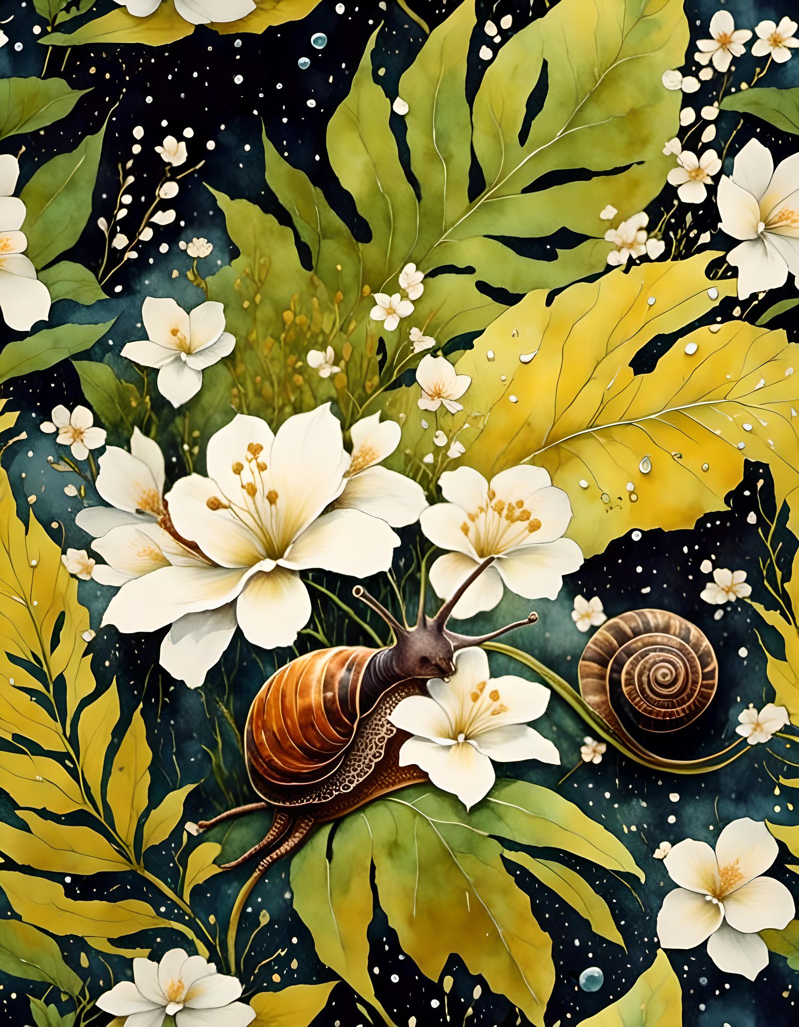 Tropical Rainy Day Snail Watercolour