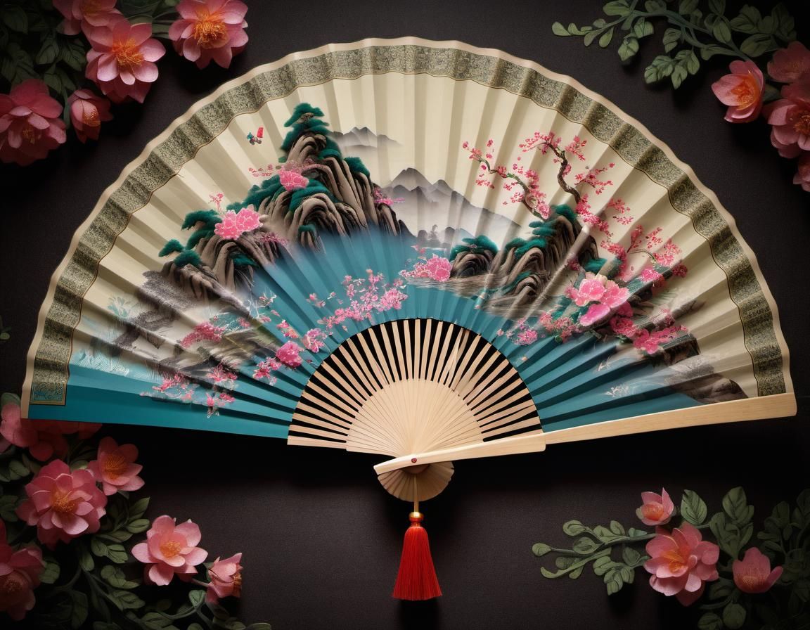 Chinese fan with landscape design