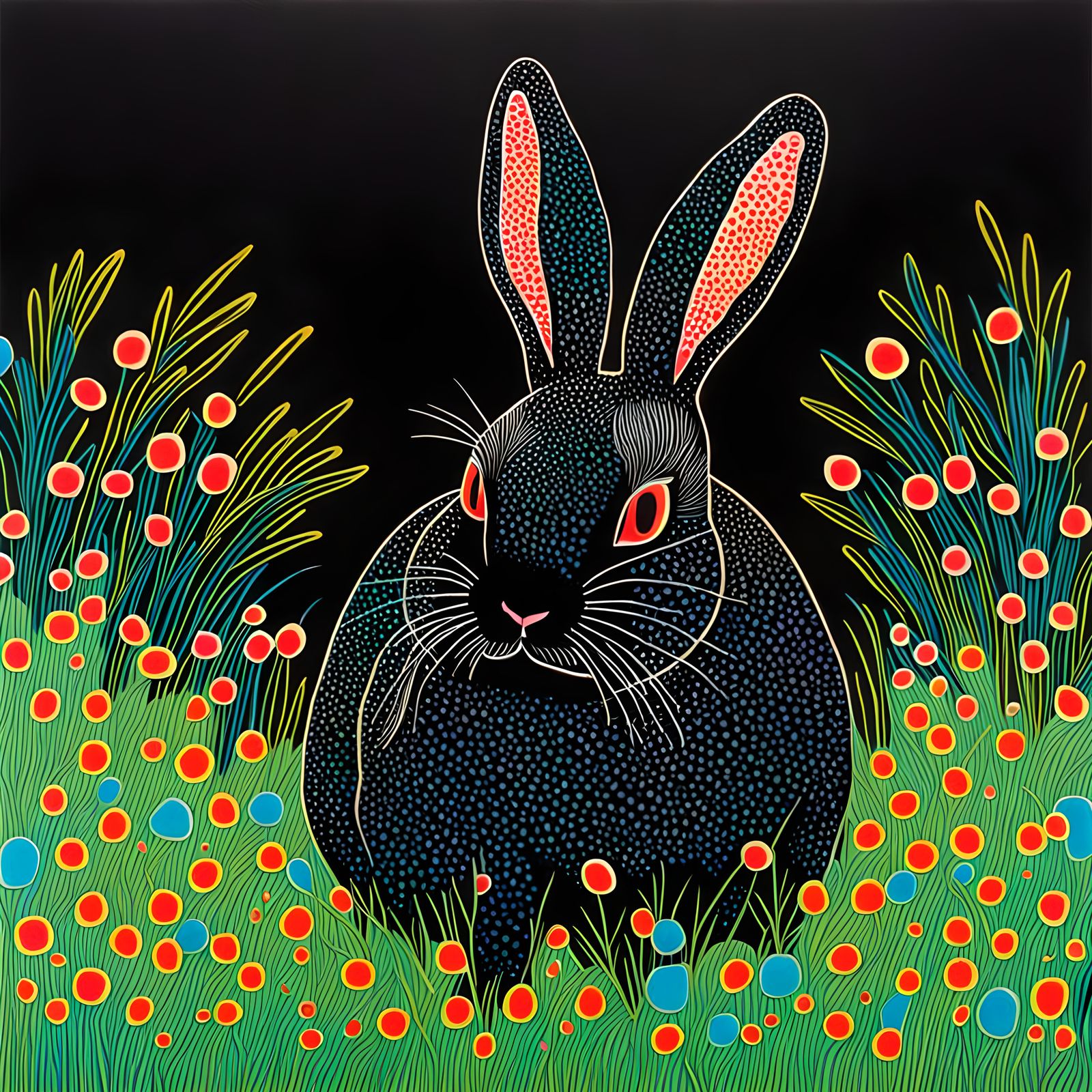 Rabbit Portrait in Ink, Kusama Style