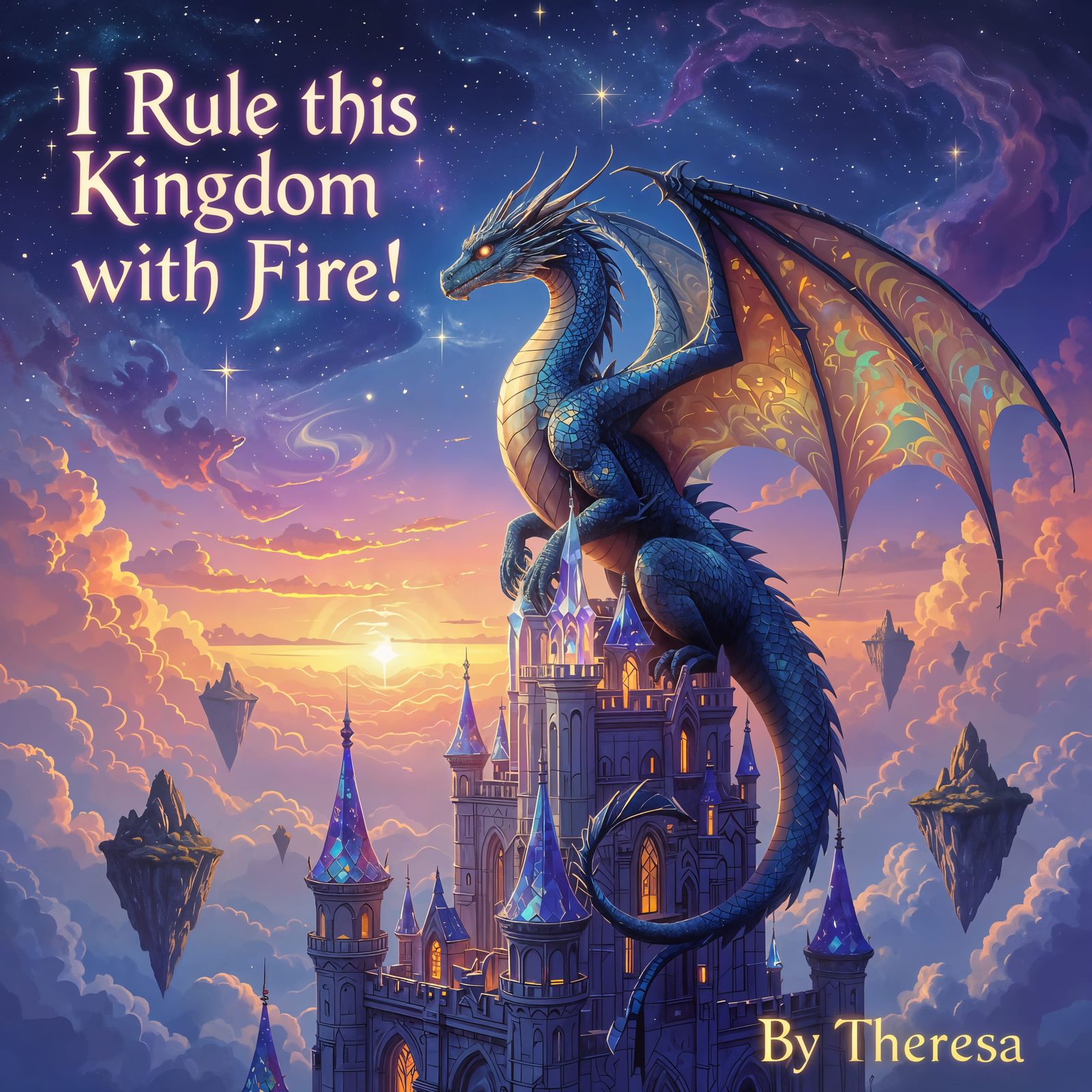 Dragon on Crystal Castle in Fantasy Art Style