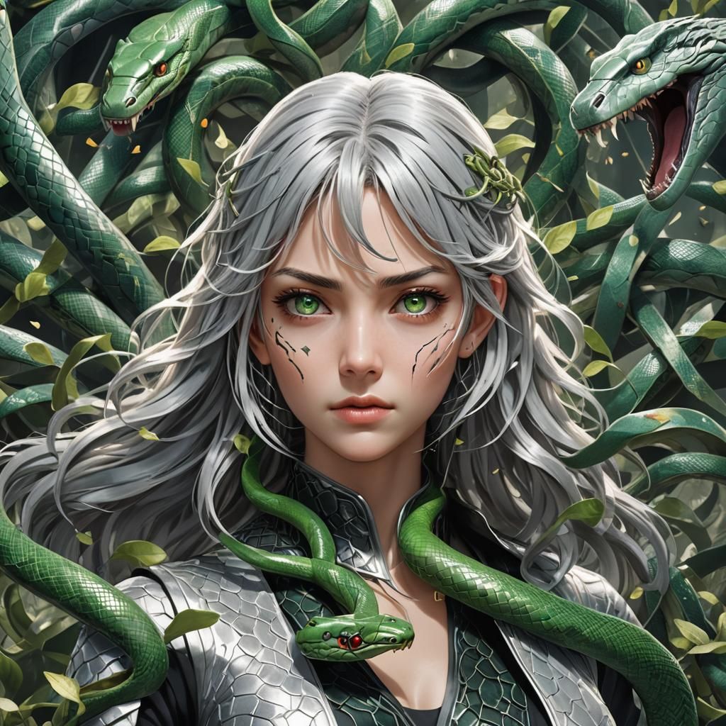 Cinematic Manga Cover: Woman and Swarm of Snakes