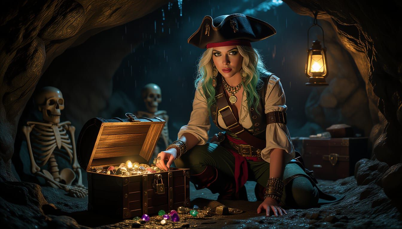 Pirate Adventurer's Treasure Trove in Gloomy Cave