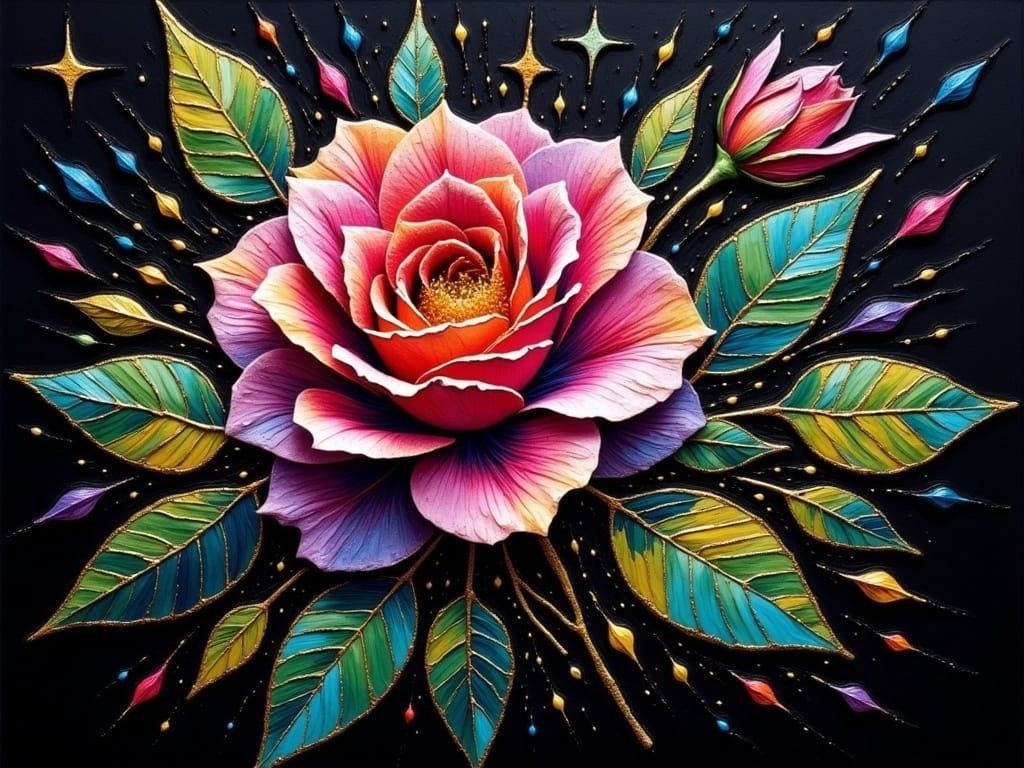 Vibrant Watercolor Rose Blooms with Sparkling Particles and ...