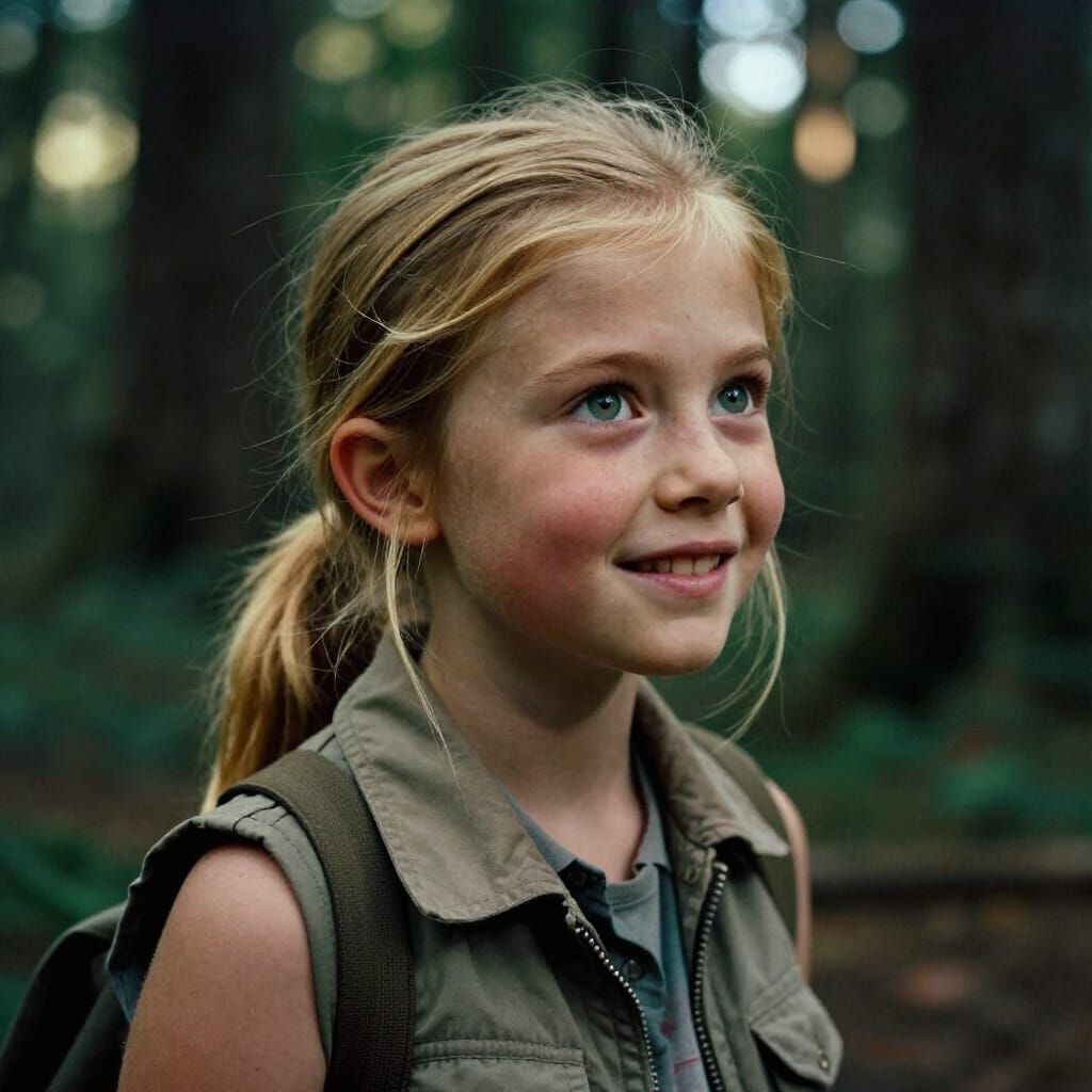 Curious Explorer Girl in Sun-Dappled Forest