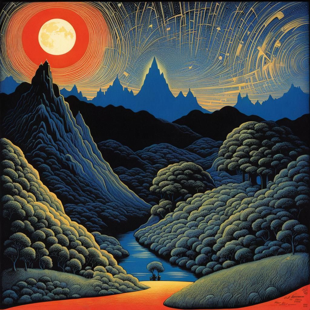 Surreal Landscape with Intricate Linework