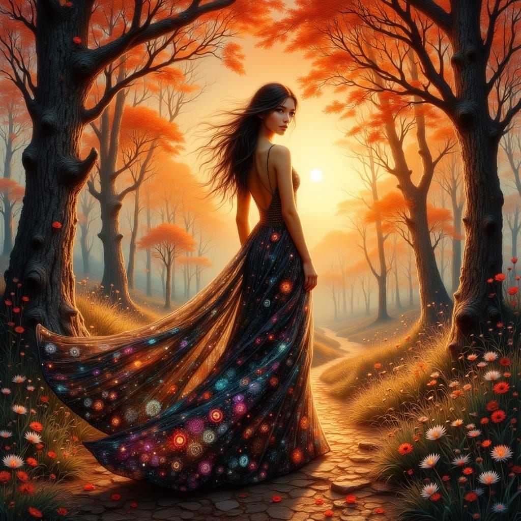 With A Shy Last Look, She Walks off In The Sunset