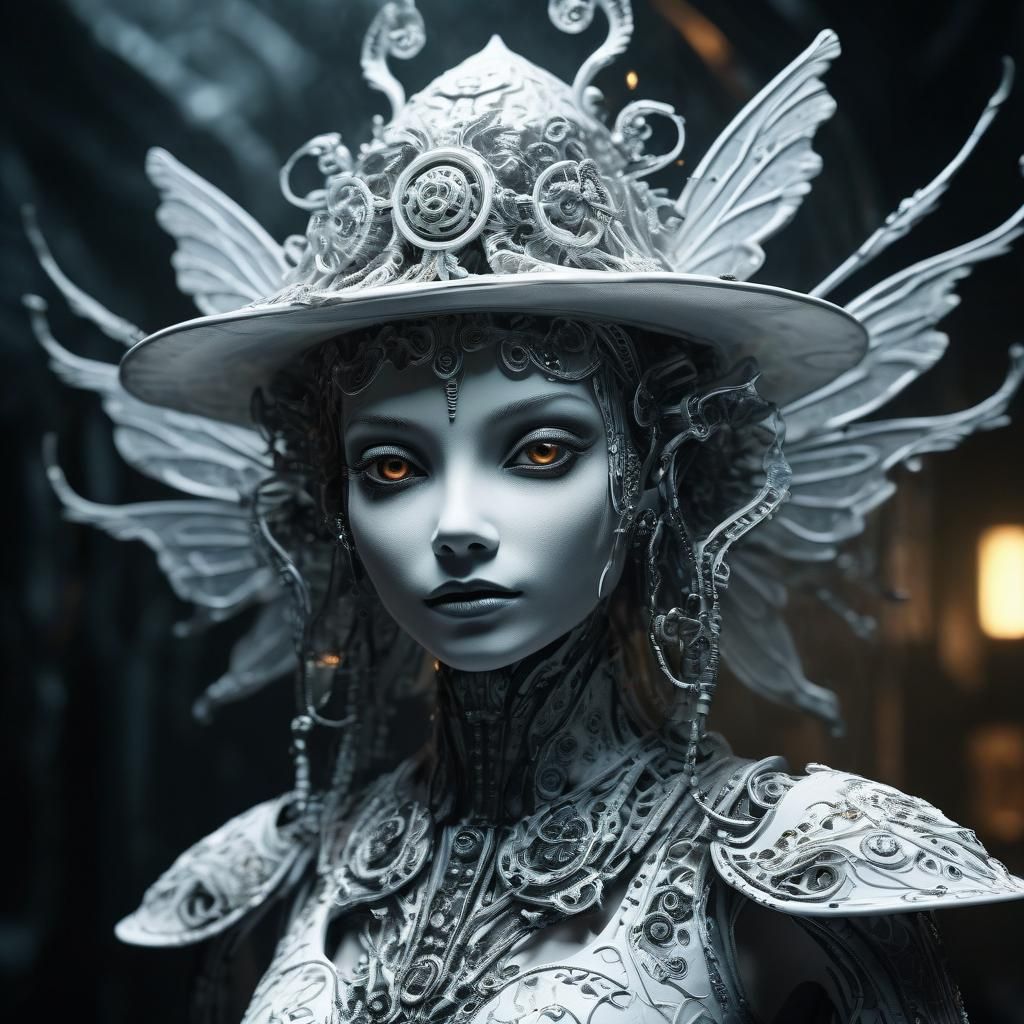 Biomechanical Ceramic Fairy Portrait in Sci-Fi Horror