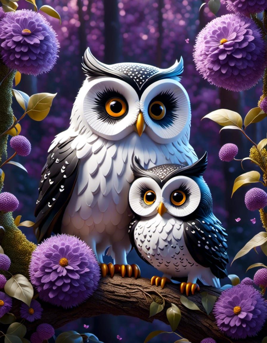 Yin and Yang Owls in Photorealistic Airbrush Art