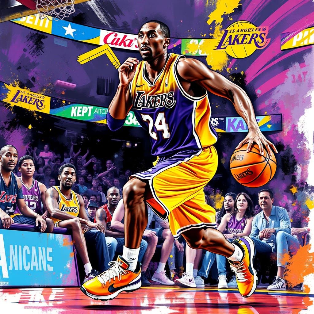 Kobe Bryant Plays with Lakers in Contemporary Art Style