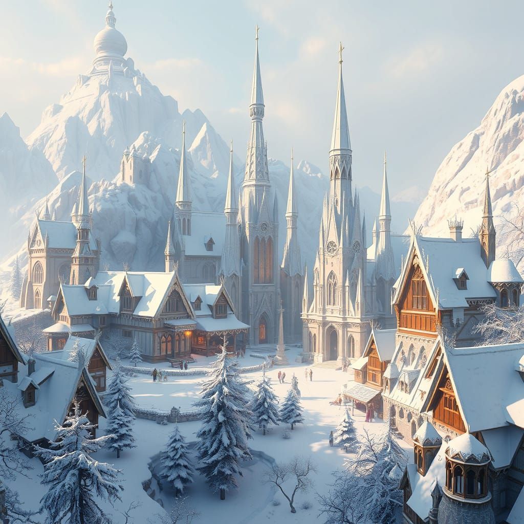 Surreal Winter Village in Ethereal Light