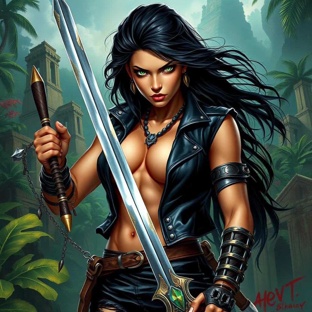 Regal Amazonian Warrior in Graffiti Style