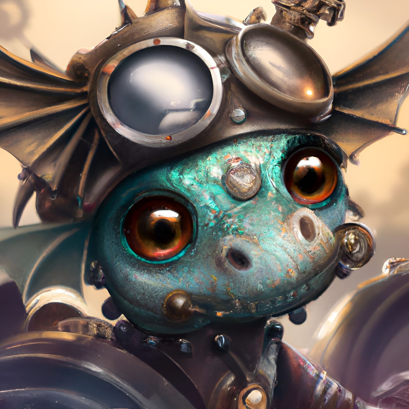 Chibi Steampunk Dragon Portrait in 8K