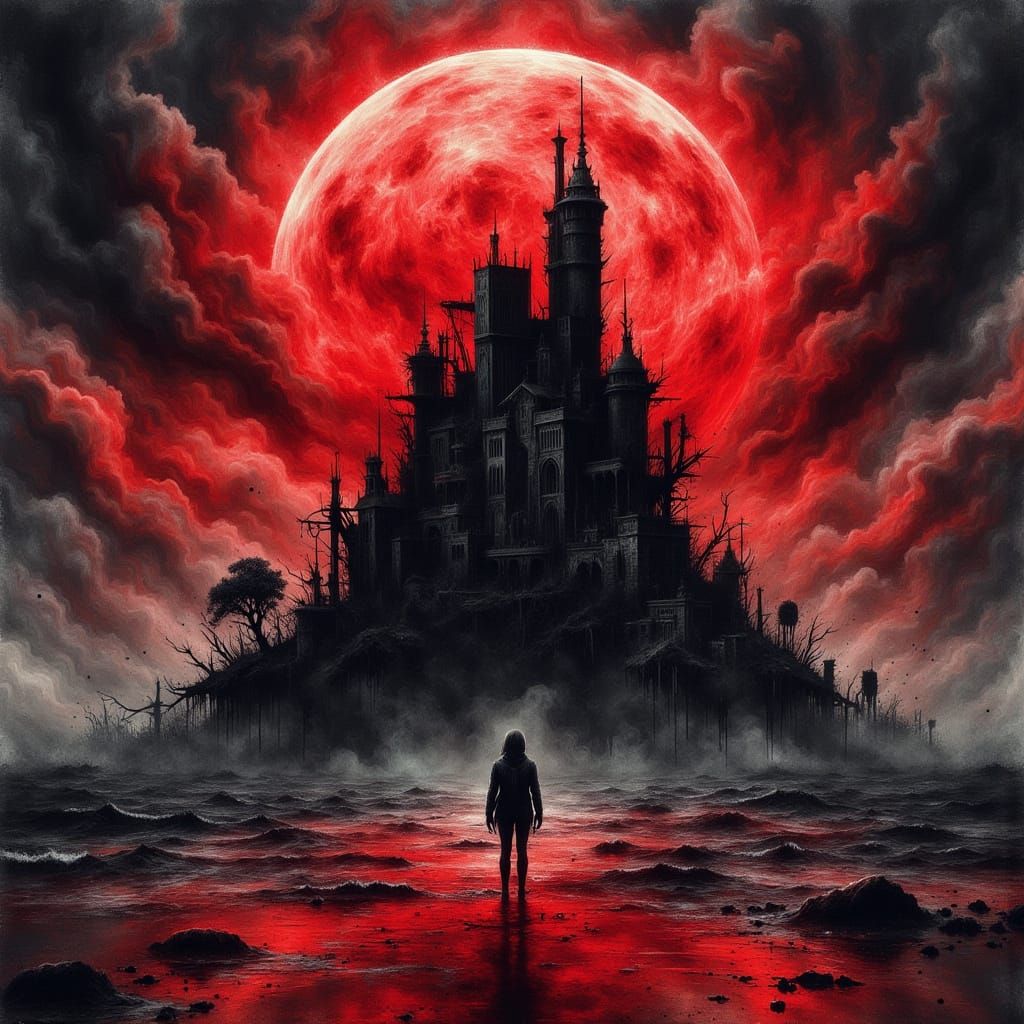 Crimson Apocalypse: Ominous Flesh Growths on Blood-Red Moon