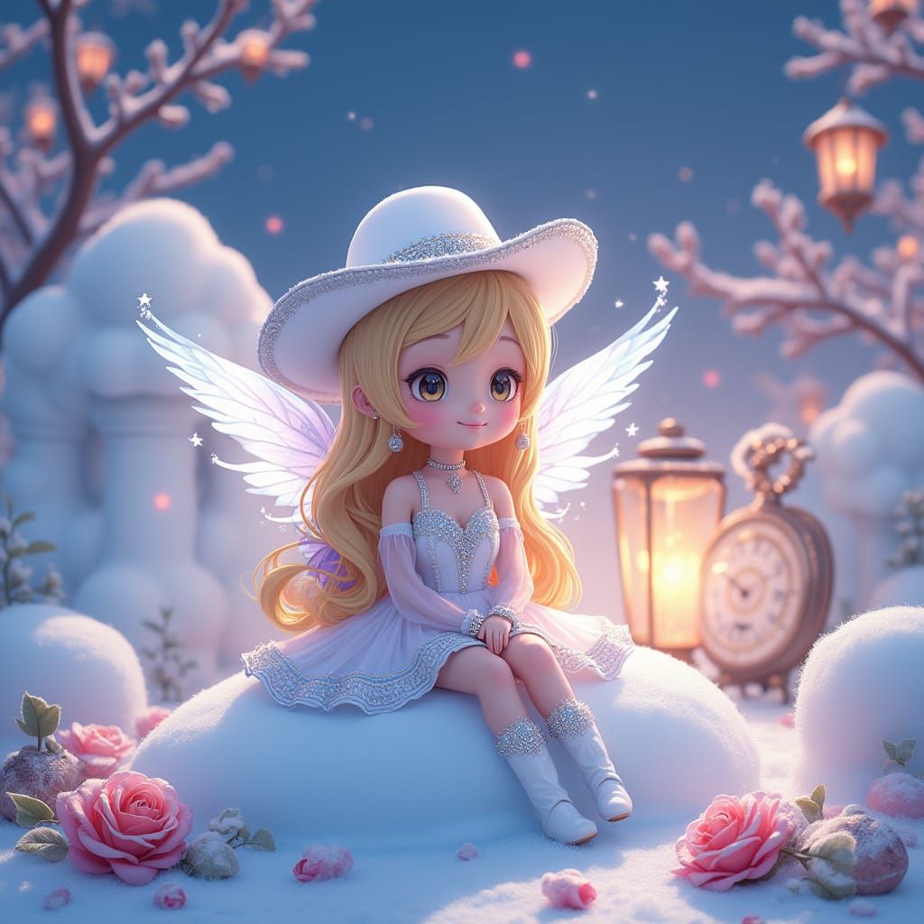 Chibi Fairy in Snowy Scene, 3D Anime Style