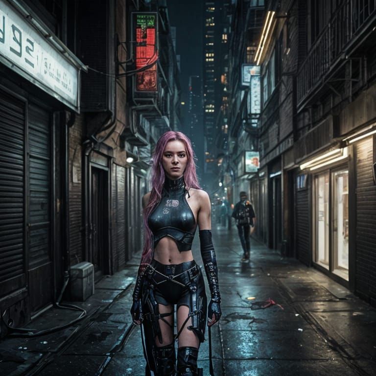 Cyberpunk City Alleyway Encounter