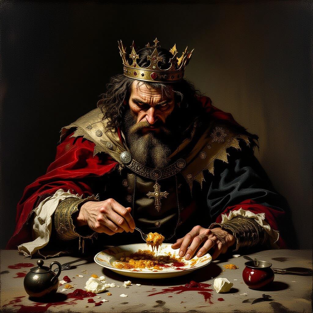 Starving Medieval King Devours Fallen Foes' Provisions