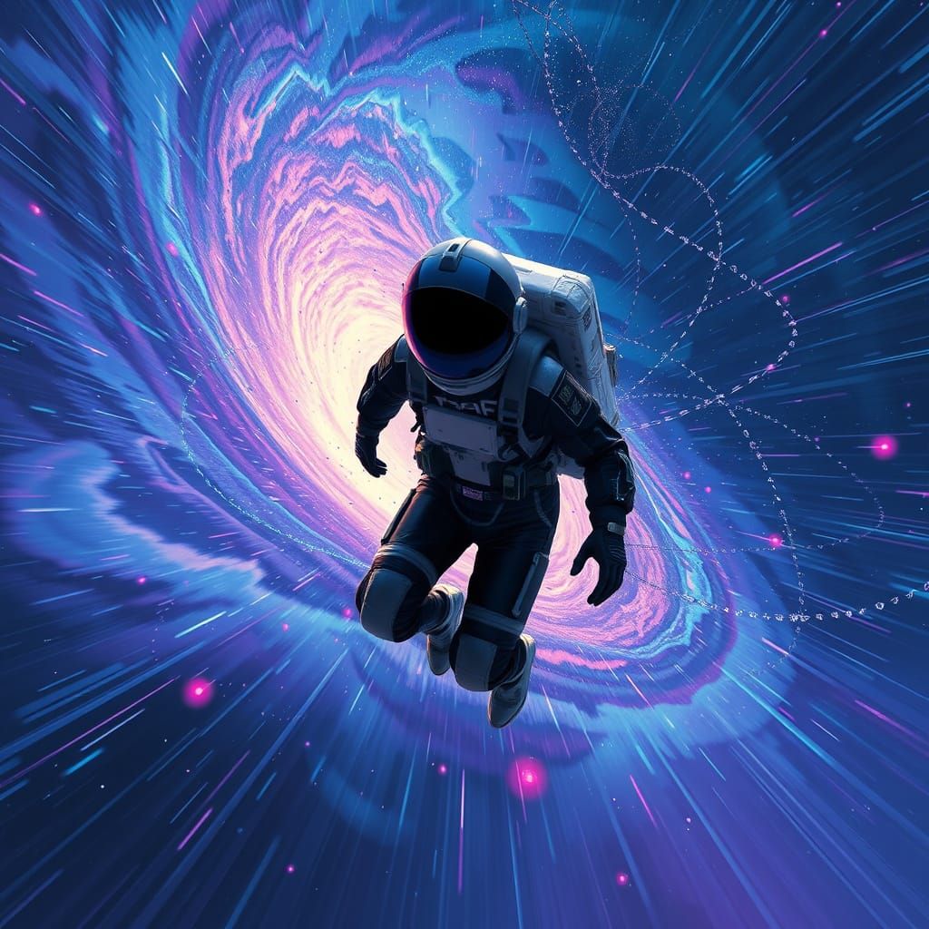 Space Traveler Blasts Through Cosmic Vortex in Electric Blue...