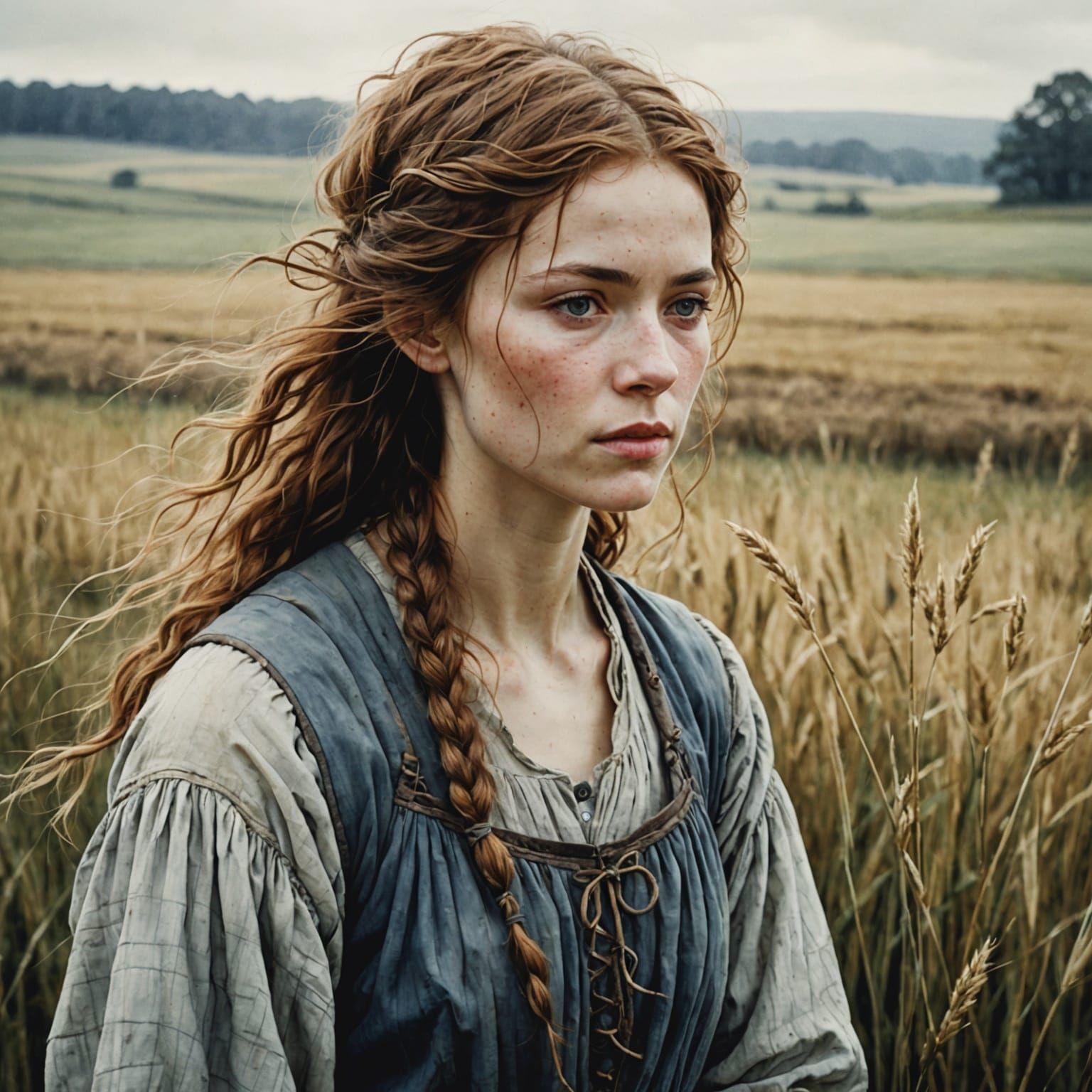 Peasant Woman Portrait in Watercolor Style