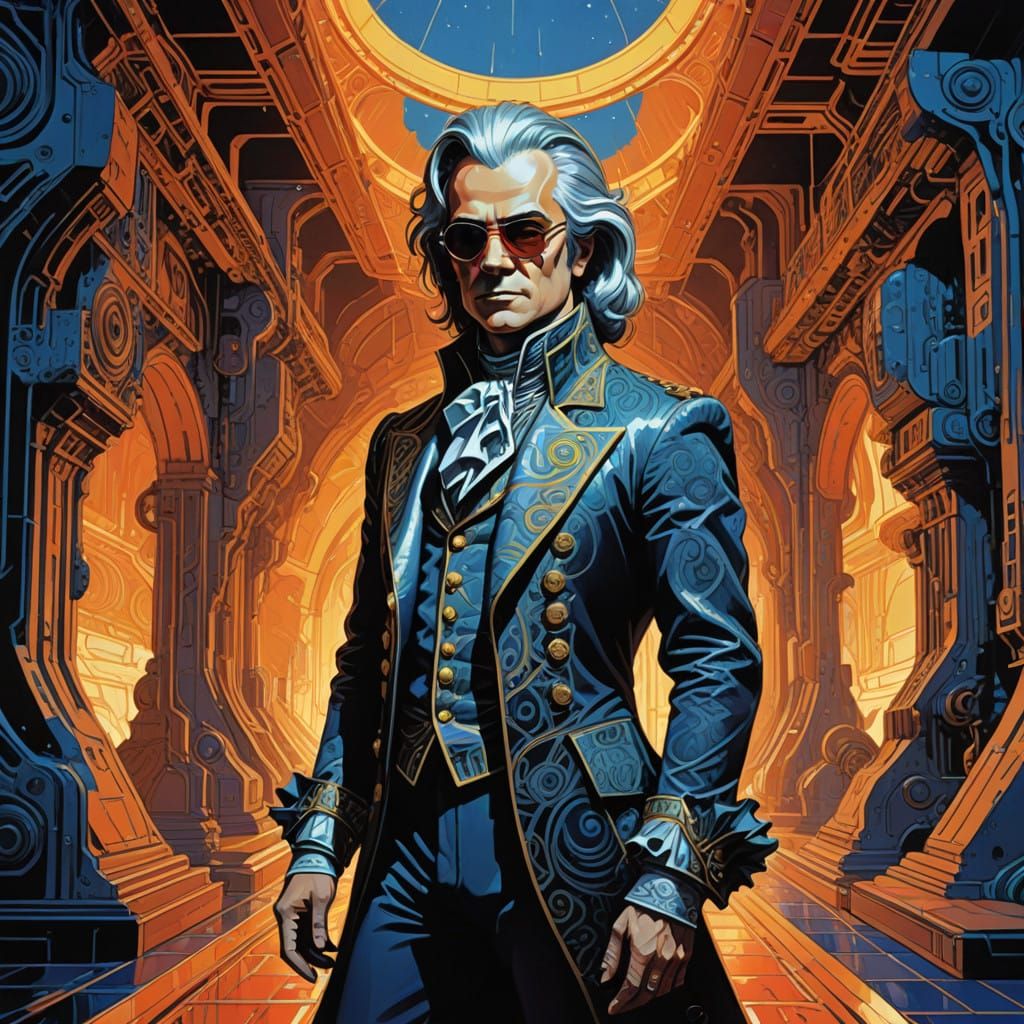 Glam Rock Mozart in Moebius-Inspired Masterpiece