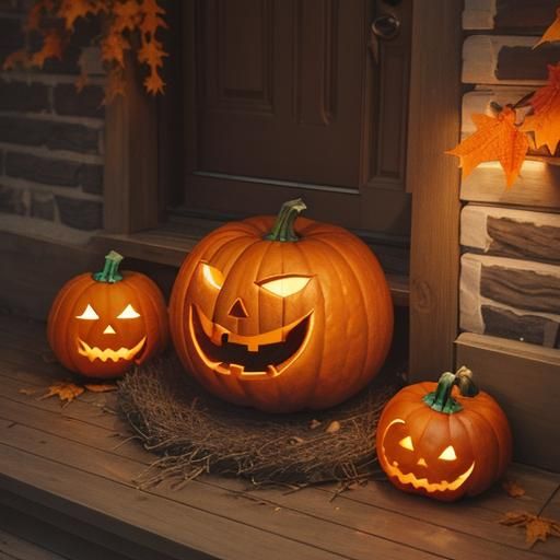 Candy-Filled Jack-o'-Lantern in Warm Autumnal Digital Art